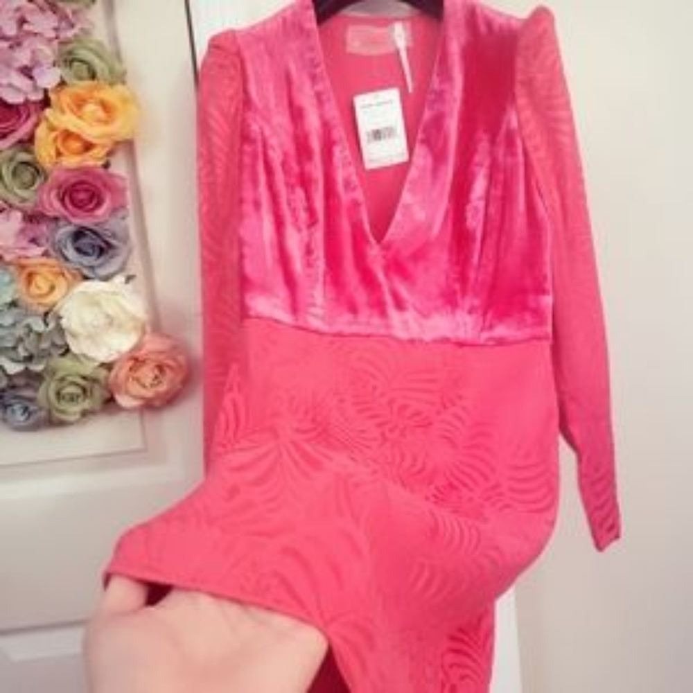 FREE PEOPLE Dress Pink Cocktail Long Sleeves V Neck Mini Velvet Cocktail Party - Picture 6 of 12